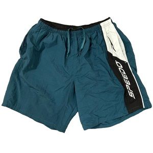 Vintage 90s men’s Speedo swim trunks / outdoor shorts in aqua / b&w color blocks